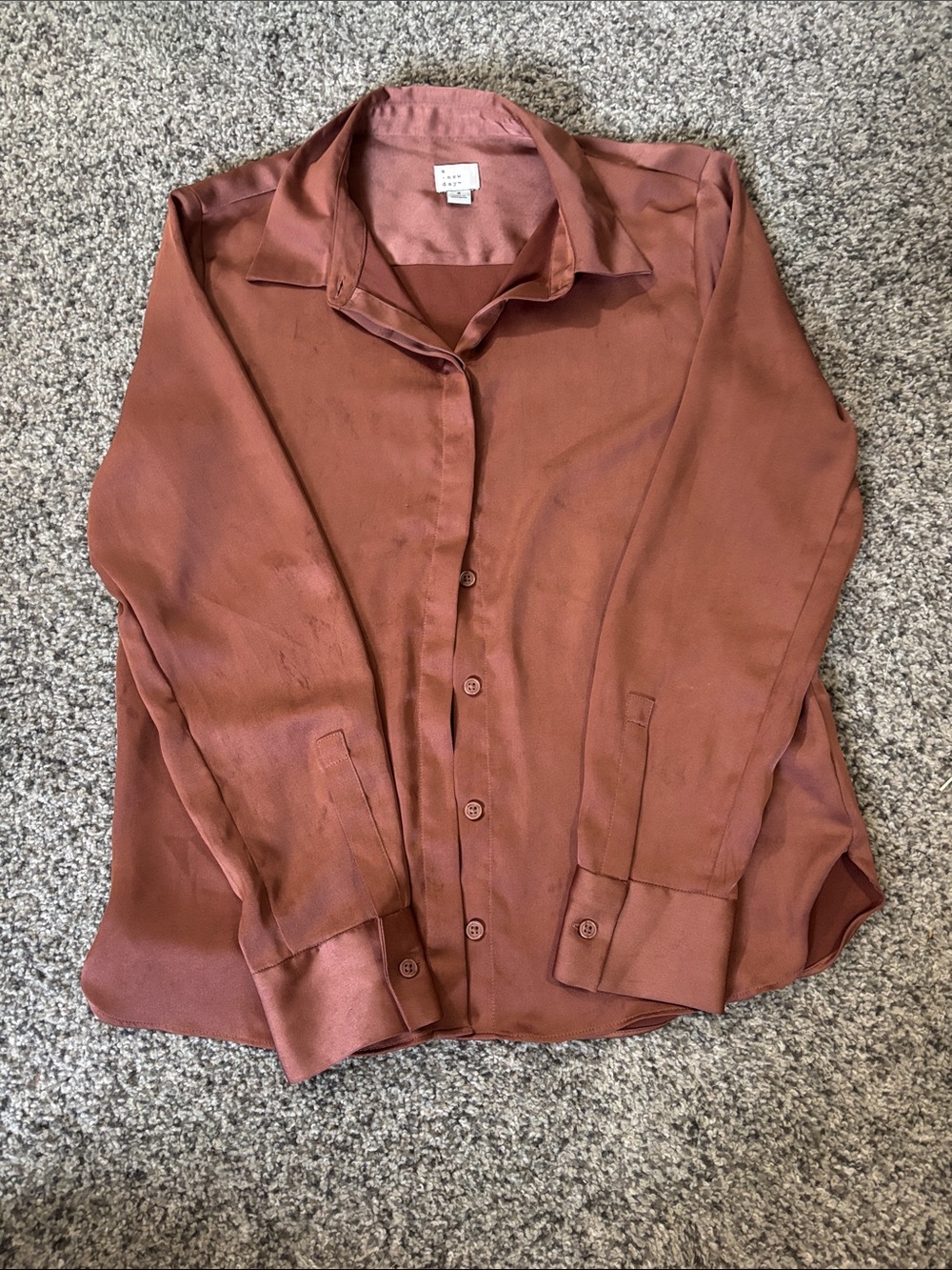Casual Button-Up Long Sleeve Shirt in Rust